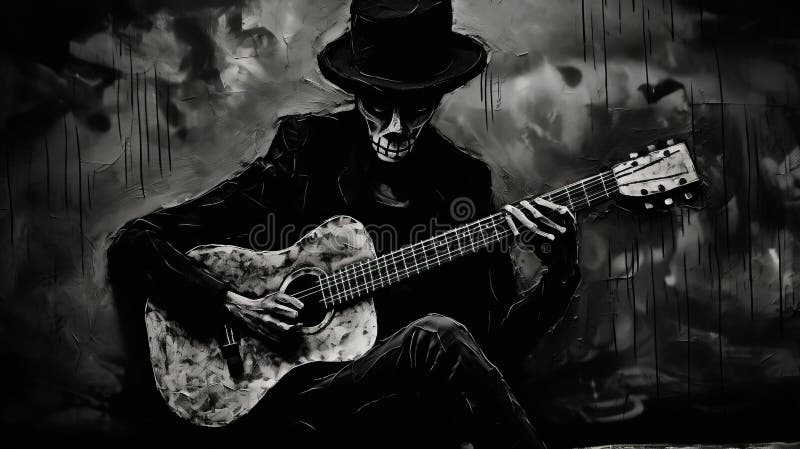 Forsaken Cursed Skeleton: Dark And Intriguing Black And White Guitar Art