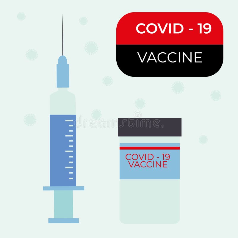 Forschung und Entwicklung zur Schaffung eines Covid19-Impfstoffs. Gestaltung durch blaue Impfstoffflasche und Injektionsspritze. vektor abbildung
