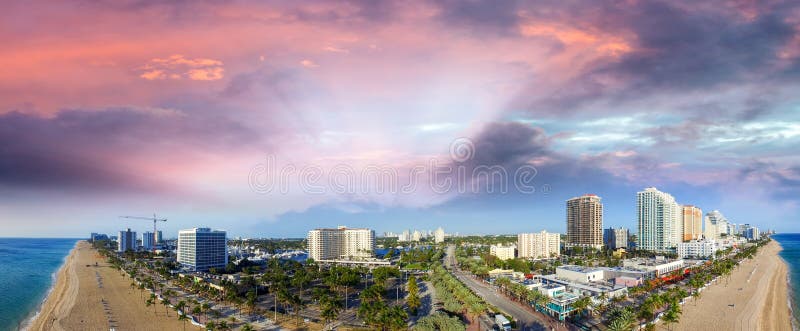 Fort Lauderdale, Florida. Sunset aerial panoramic view