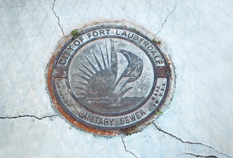 Sanitary sewer cover in downtown Fort Lauderdale.
