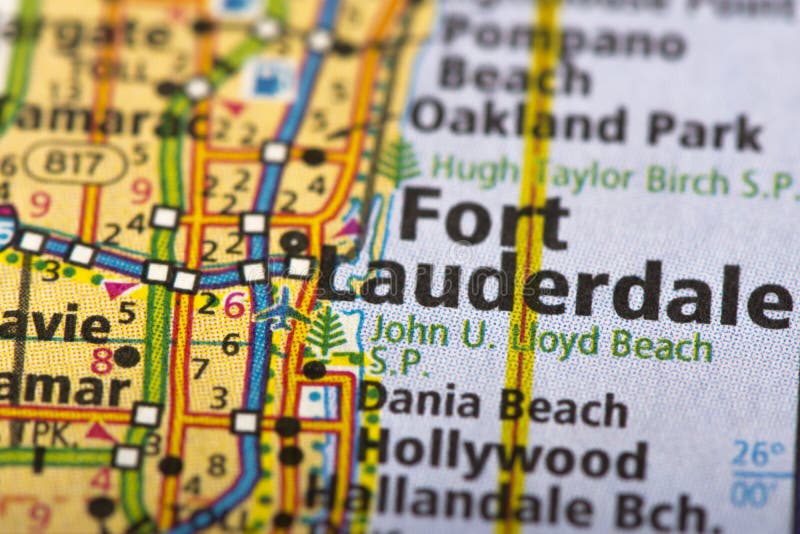 Closeup of Fort Lauderdale, Florida on a political map of the United States. Closeup of Fort Lauderdale, Florida on a political map of the United States.