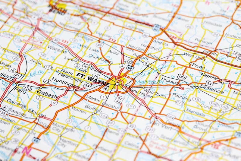 Fort Wayne City Road Map Area Closeup Macro View Editorial Stock Image