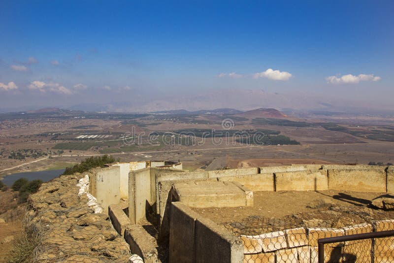 Mount Bental, Israel - OCTOBER 14, 2017: Fortifications on the Golan Heights and a view from above of Mount Bental.