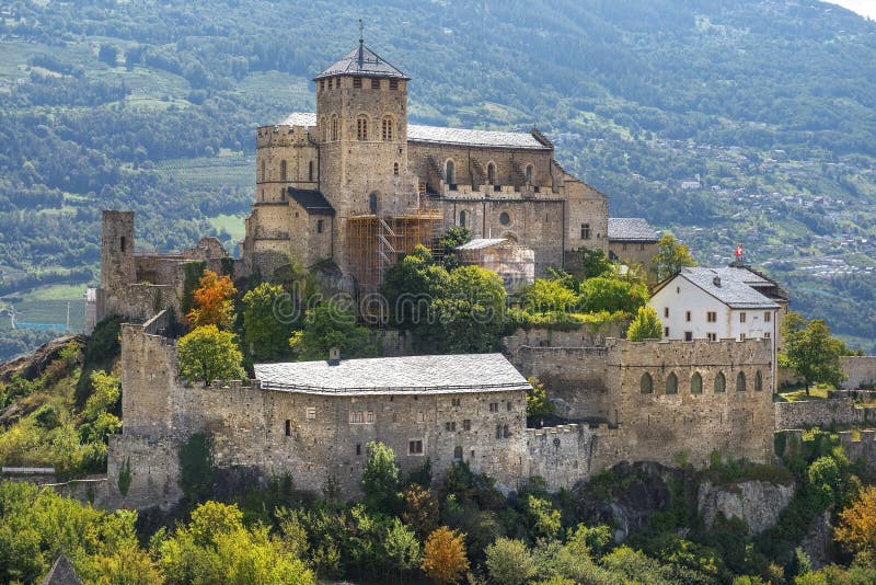 Fortified church Valere Basilica in Sion, Canton of Valais, Switzerland