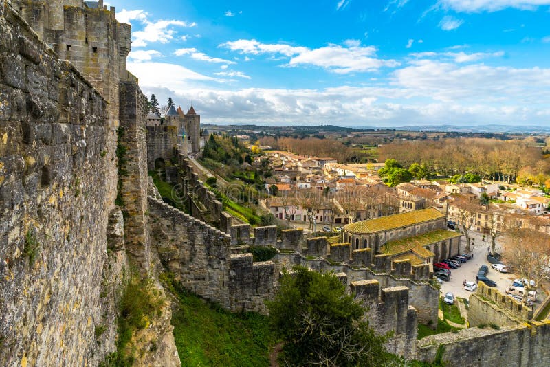 Aerial Top View of Carcassonne Medieval City and Fortress Castle from Above,  France Stock Photo - Image of castle, ancient: 105550040