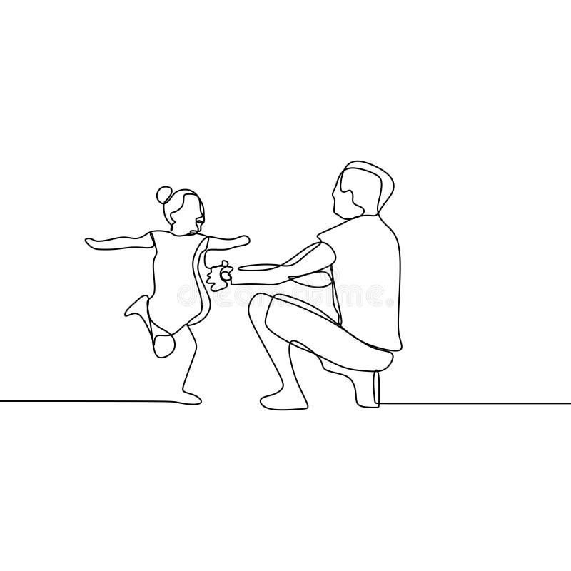Fortlöpande linje teckning av den gulliga dottern och hans fader Stil för minimalism för familjtidbegrepp vektor illustrationer Fortlöpande linje teckning av den gulliga dottern och hans fader Stil för minimalism för familjtidbegrepp vektor illustrationer