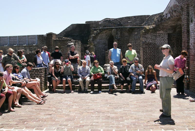 May 7, 2010 - Fort Sumpter, South Carolina. Tour guide explains the history of the military installation. May 7, 2010 - Fort Sumpter, South Carolina. Tour guide explains the history of the military installation.