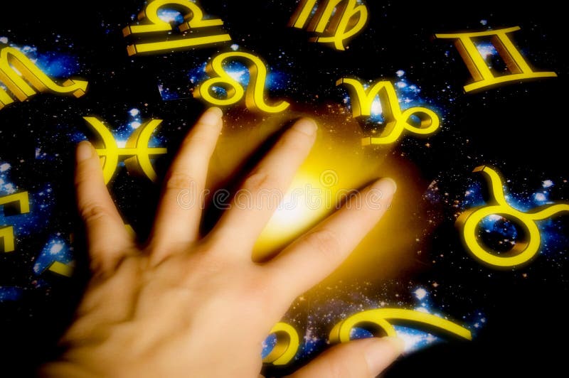 Fortune Teller with Crystal Ball on Horoscope with Zodiac Signs Like Astrology Concept Stock