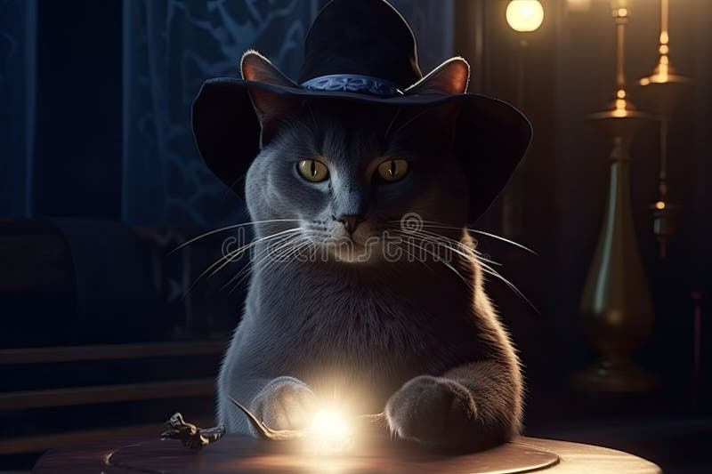 A fortune teller cat with a with tmagic wand. Generative AI illustration. A fortune teller cat with a with tmagic wand. Generative AI illustration