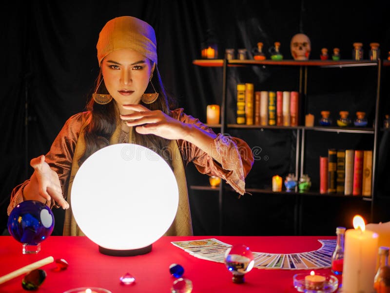 Fortune teller read crystal ball to forecast psychic future luck