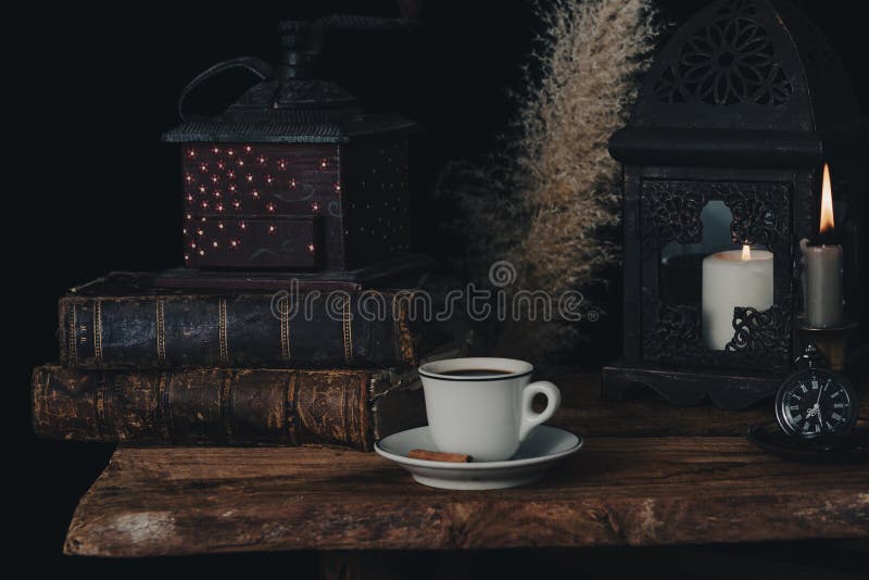 Fortune Telling on Coffee Grounds by Candlelight. Stock Image Image