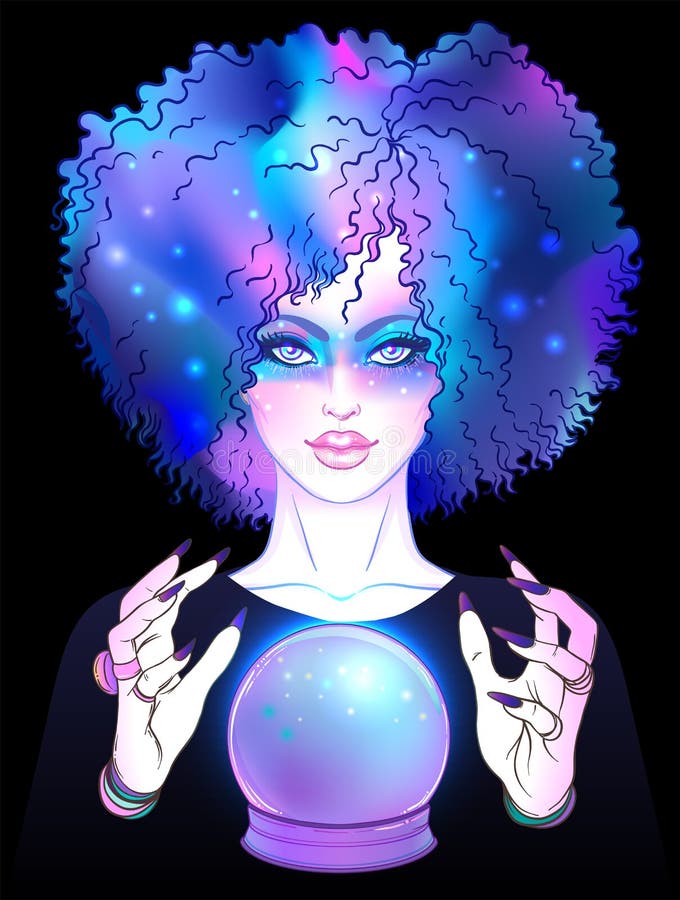 Fortuneteller com esfera de cristal Ilustração bonito assustador do vetor ilustração do vetor Fortuneteller com esfera de cristal Ilustração bonito assustador do vetor ilustração do vetor
