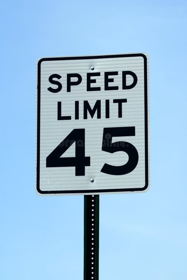 Forty five mph speed limit sign stock photo
