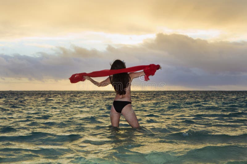 Forty year old woman in the ocean