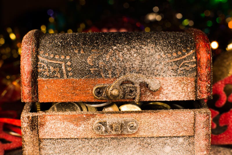 Treasure chest with Christmas decorations. Treasure chest with Christmas decorations