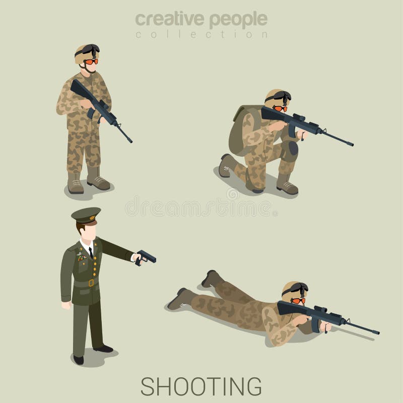 Forças armadas que apontam povos no grupo isométrico do ícone do estilo liso uniforme ilustração do vetor Forças armadas que apontam povos no grupo isométrico do ícone do estilo liso uniforme ilustração do vetor