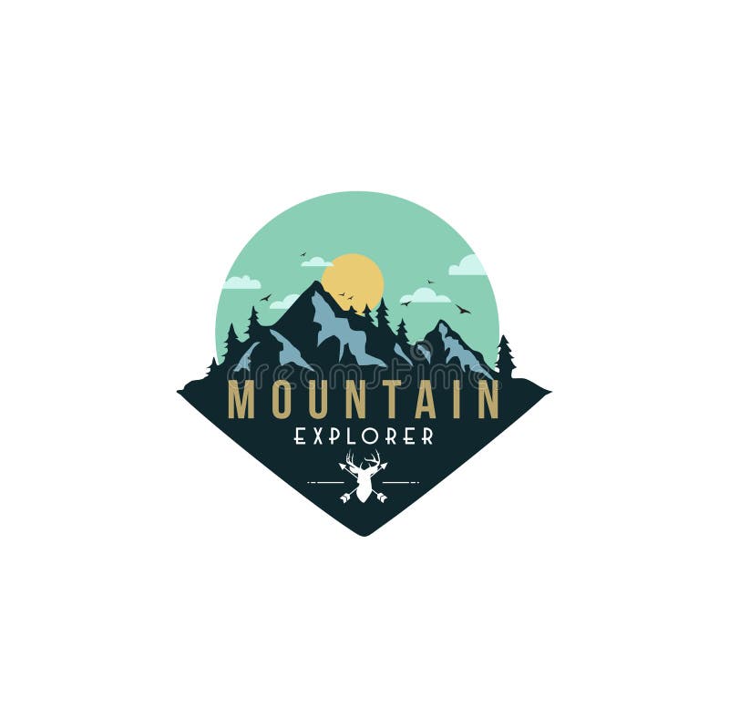 Forêt, aventure de montagne, cerf commun Hunter Badge Vector Logo