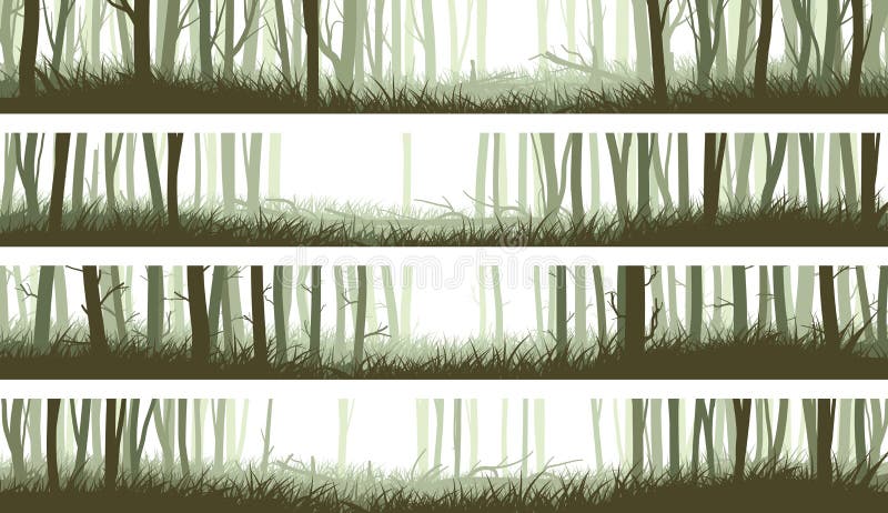 Forêt horizontale de bannières avec des troncs et clairière en bois