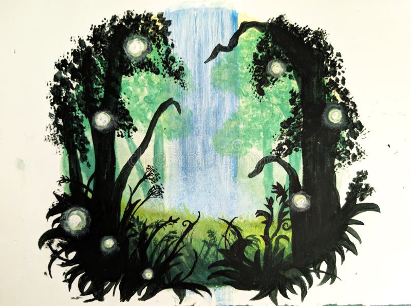 Forêt magique peinte à la main illustration stock