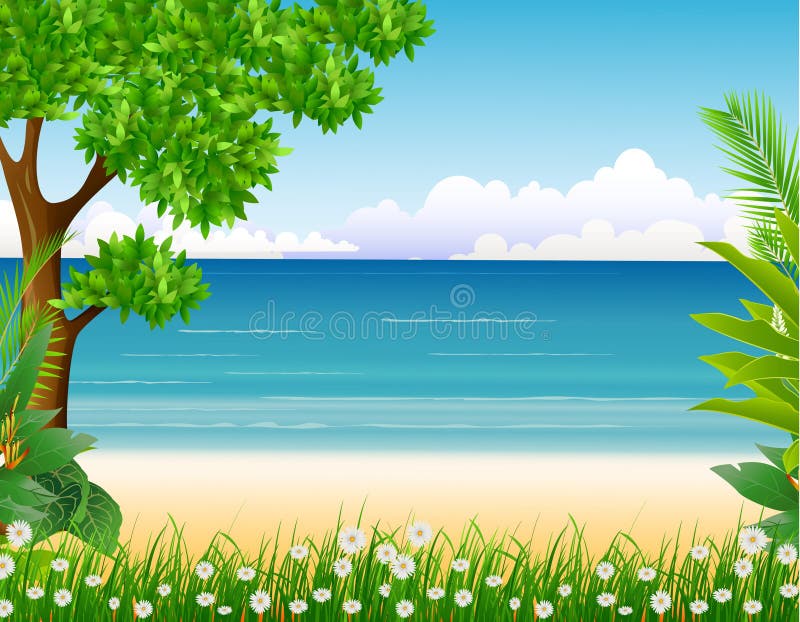 Forêt tropicale de beauté avec le fond de plage illustration de vecteur Forêt tropicale de beauté avec le fond de plage illustration de vecteur