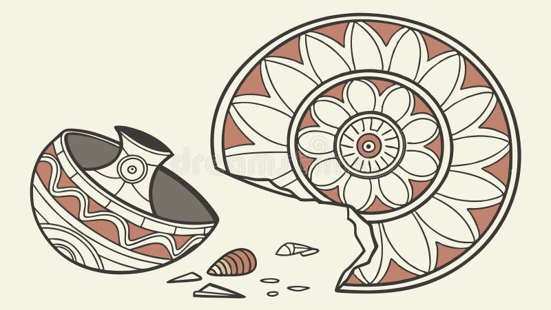 Fossil ammoniacale rotto con progettazione vettoriale serie shell ordinato Generative AI illustrazione di stock