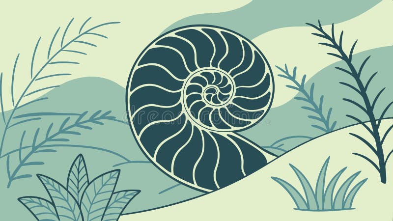 Fossilized Nautilus Shell in Aquatic Plants Vector, vector design Generative AI royalty free illustration