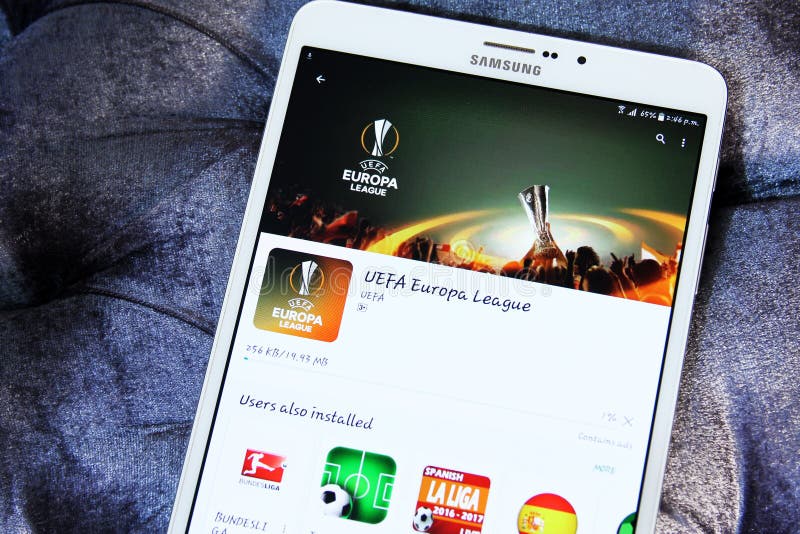 Fotboll app för UEFA-europaliga royaltyfria bilder