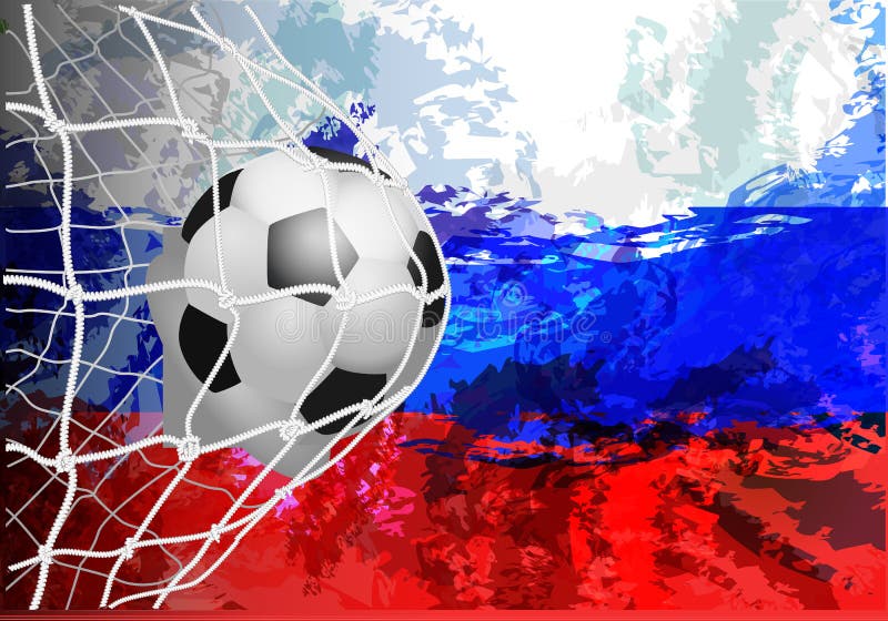 Fotbollboll med flaggan av Ryssland Vektorillustration bakgrunden av den stadionFIFA världscupen Ryssland 2018 stock illustrationer Fotbollboll med flaggan av Ryssland Vektorillustration bakgrunden av den stadionFIFA världscupen Ryssland 2018 stock illustrationer