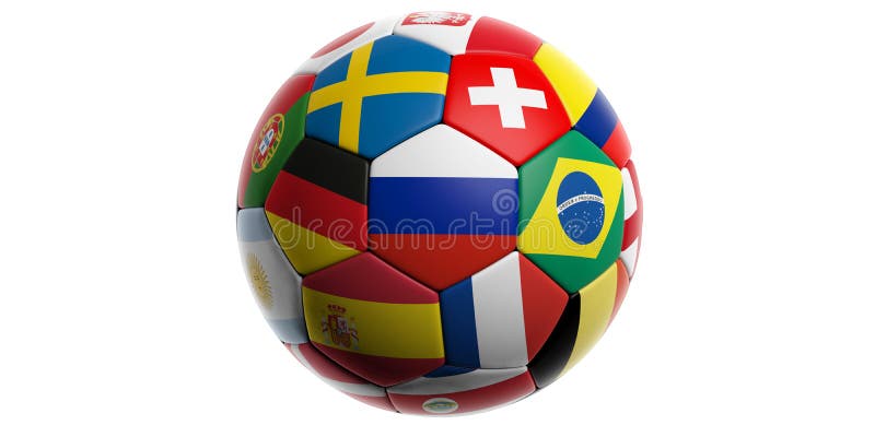 Fotbollfotbollboll med världsflaggor som isoleras på vit royaltyfri illustrationer Fotbollfotbollboll med världsflaggor som isoleras på vit royaltyfri illustrationer