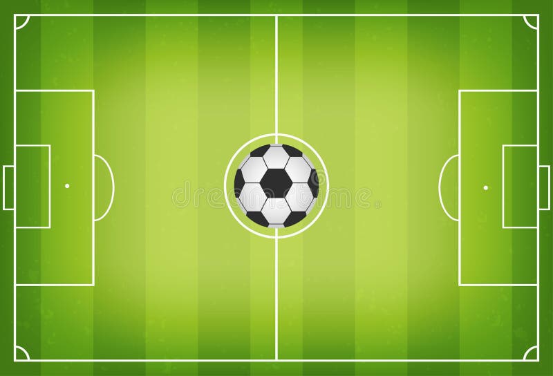Fotbollfält med fotbollbollen i mitt Fotbollfält med trampat ner gräs Top beskådar vektor illustrationer Fotbollfält med fotbollbollen i mitt Fotbollfält med trampat ner gräs Top beskådar vektor illustrationer