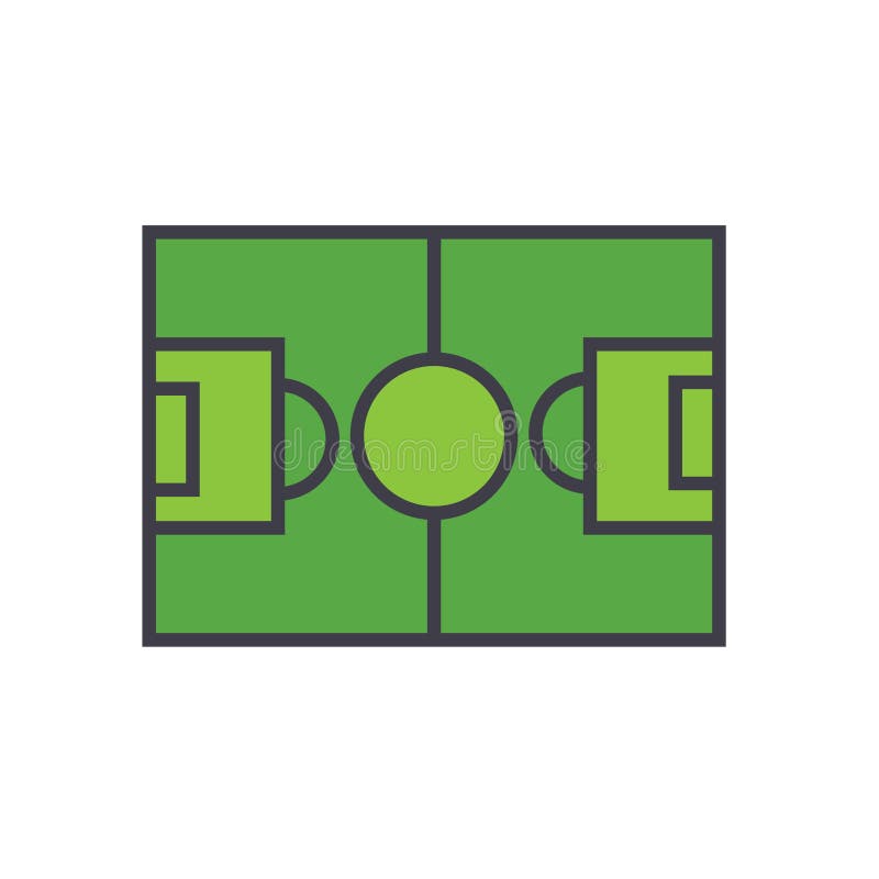 Fotbollfältet, den plana linjen illustrationen, begreppsvektor för fotboll isolerade symbolen stock illustrationer Fotbollfältet, den plana linjen illustrationen, begreppsvektor för fotboll isolerade symbolen stock illustrationer