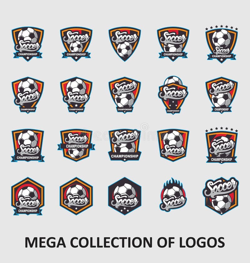 Fotbolllogoer Fotbolllogoer Amerika logo, klassisk logo Ställ in av 20 fotbollemblem för din affär Mallar för modern design för d royaltyfri illustrationer Fotbolllogoer Fotbolllogoer Amerika logo, klassisk logo Ställ in av 20 fotbollemblem för din affär Mallar för modern design för d royaltyfri illustrationer