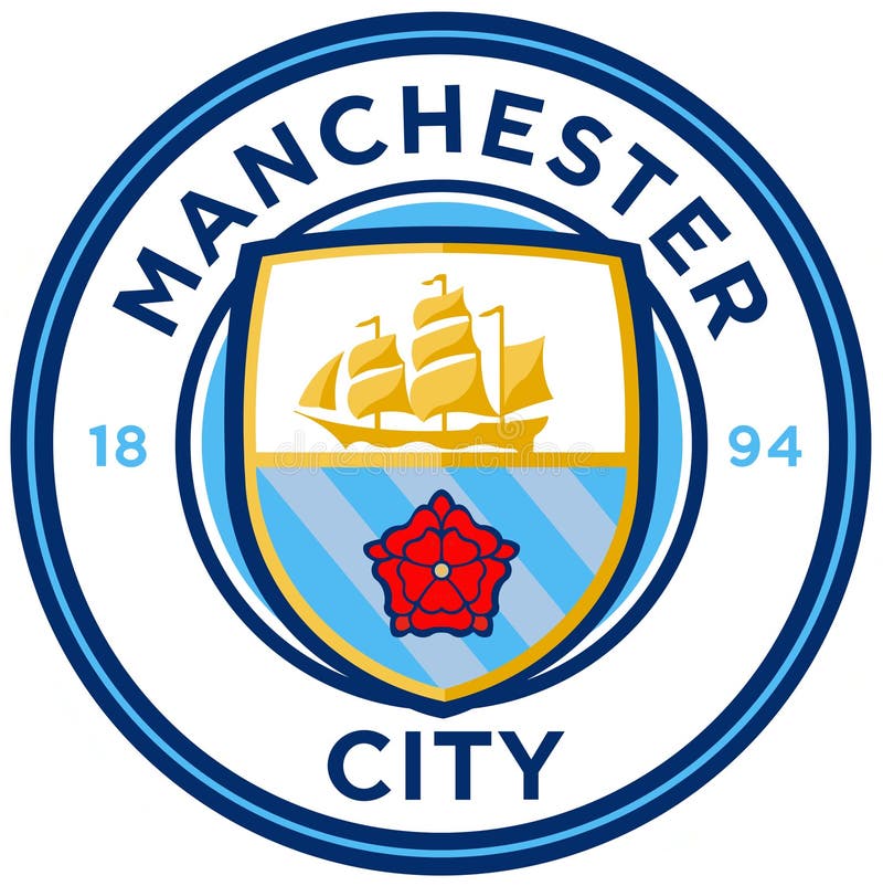 Emblem of the football club Manchester City. England.Isolated on white background. Emblem of the football club Manchester City. England.Isolated on white background