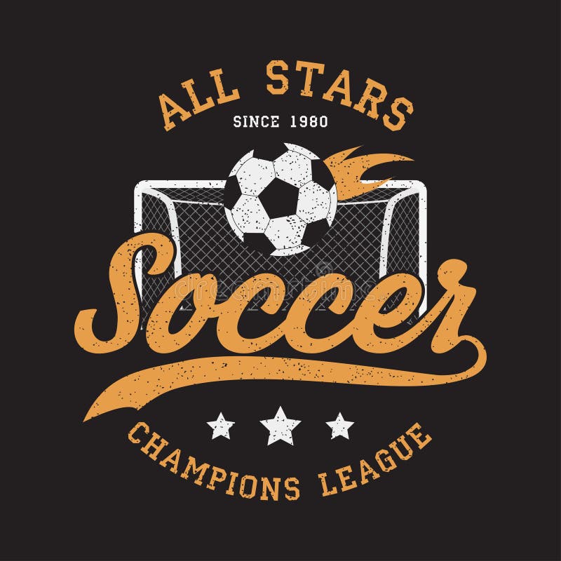 Fotbollsportdräkt med fotbollmål och den brännheta bollen Typografiemblem för t-skjorta Design för idrotts- klädertryck vektor vektor illustrationer Fotbollsportdräkt med fotbollmål och den brännheta bollen Typografiemblem för t-skjorta Design för idrotts- klädertryck vektor vektor illustrationer