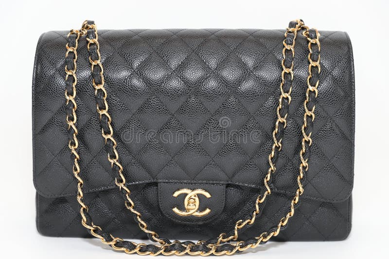 Foto av den svarta ledaren för Chanel handväskamärke på vit bakgrund fotografering för bildbyråer