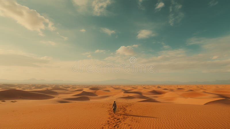 cinematic shot of a person on Sahara desert generative AI Art created by AI technology image. cinematic shot of a person on Sahara desert generative AI Art created by AI technology image