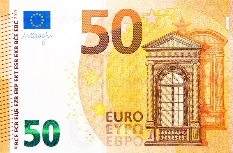 Foto da cédula do euro cinqüênta no tiro macro fotografia de stock Foto da cédula do euro cinqüênta no tiro macro fotografia de stock