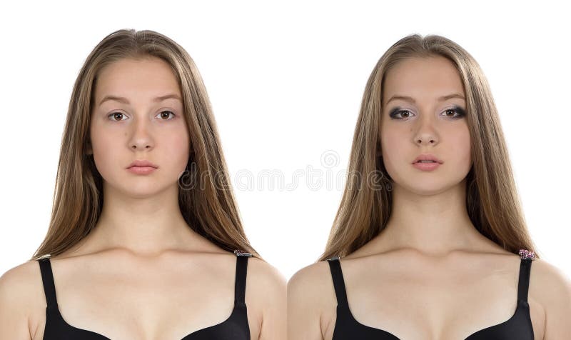 A foto da moça antes-após compõe imagens de stock A foto da moça antes-após compõe imagens de stock