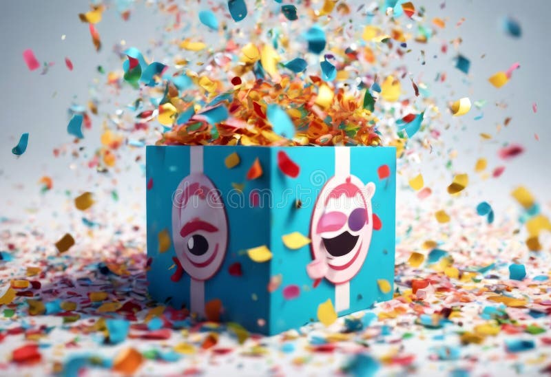 Foto de caricatura tontos de abril 3d envolver caja de confetti sorpresa día de caja de caras trimensional partido de carnaval loc ilustración del vector