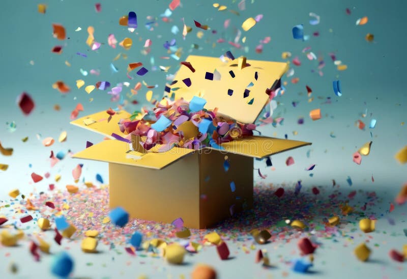 Foto de caricatura tontos de abril 3d envolver caja de confetti sorpresa día de caja de caras trimensional partido de carnaval loc stock de ilustración