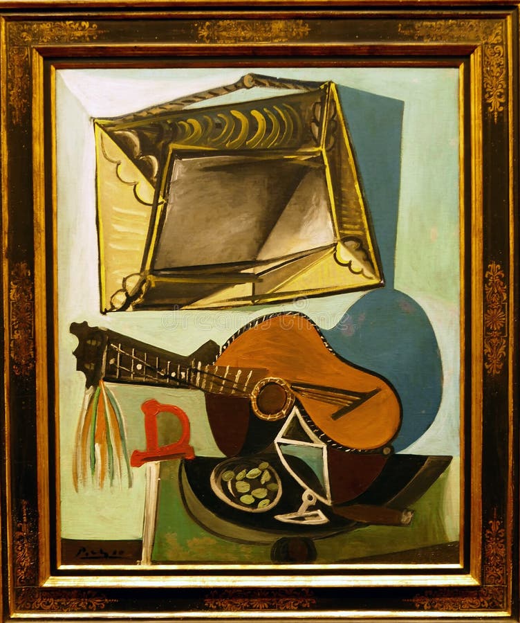 Foto de la pintura todavía del ` de la vida original con el ` de la guitarra de Pablo Picasso imagenes de archivo Foto de la pintura todavía del ` de la vida original con el ` de la guitarra de Pablo Picasso imagenes de archivo