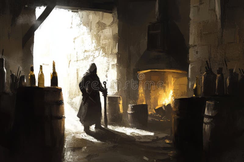Foto de un fantástico interior de un castillo medieval. ilustración del vector