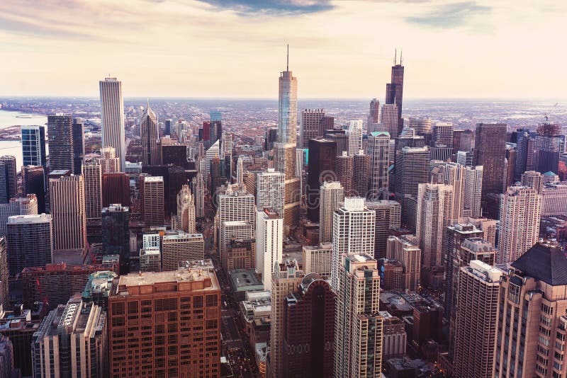 Foto del vintage con la vista aérea de Chicago, Illinois imágenes de archivo libres de regalías Foto del vintage con la vista aérea de Chicago, Illinois imágenes de archivo libres de regalías