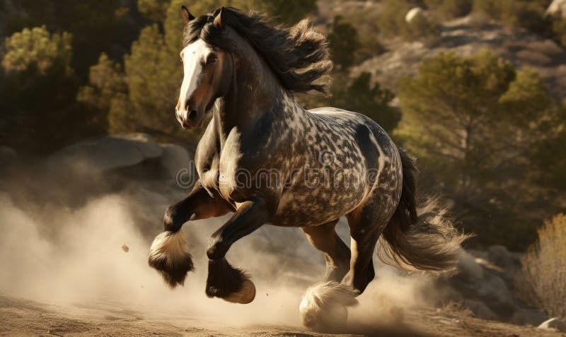 Generated with the use of AI. photo of Morgan stallion running in its natural habitat. Generative AI. Generated with the use of AI. photo of Morgan stallion running in its natural habitat. Generative AI