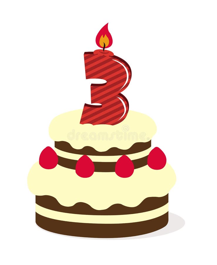 Foto di torta di compleanno / 3 anni illustrazione vettoriale