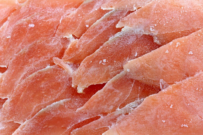 Foto do close up de salmões crus cortados congelados imagem de stock