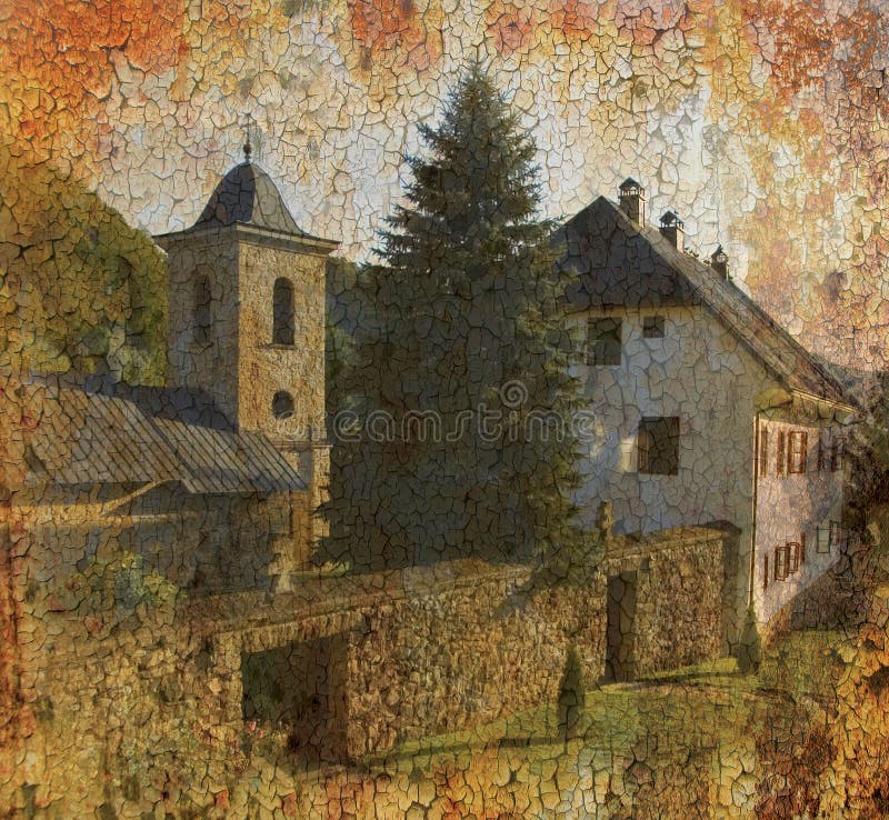 Grunge background photo of orthodox monastery Gomionica, near Banja Luka ,Republika Srpska, Bosnia and Herzegovina. Grunge background photo of orthodox monastery Gomionica, near Banja Luka ,Republika Srpska, Bosnia and Herzegovina