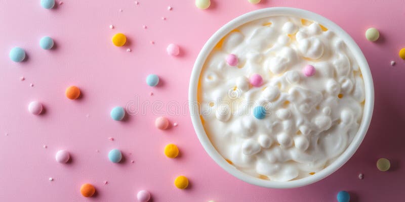 Foto einer Schüssel mit Jogurt überzogen mit bunten Süßigkeiten Sprinklen vektor abbildung