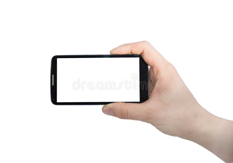 Foto för danande för telefon för manhandinnehav ett smart på den mobila closeupen för smartphone som isoleras på vit bakgrund royaltyfria bilder Foto för danande för telefon för manhandinnehav ett smart på den mobila closeupen för smartphone som isoleras på vit bakgrund royaltyfria bilder