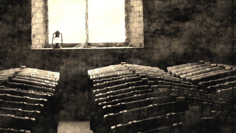 Foto invecchiata dei barilotti di vino storici in finestra fotografia stock Foto invecchiata dei barilotti di vino storici in finestra fotografia stock